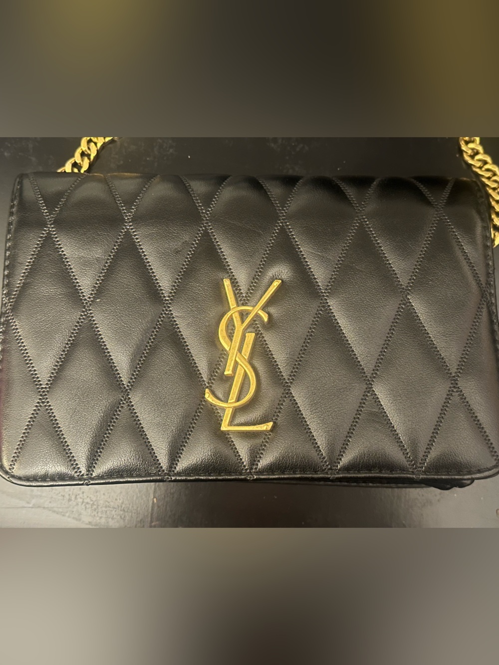 Vintage Saint Laurent Black Quilted Crossbody Bag with Gold YSL Emblem